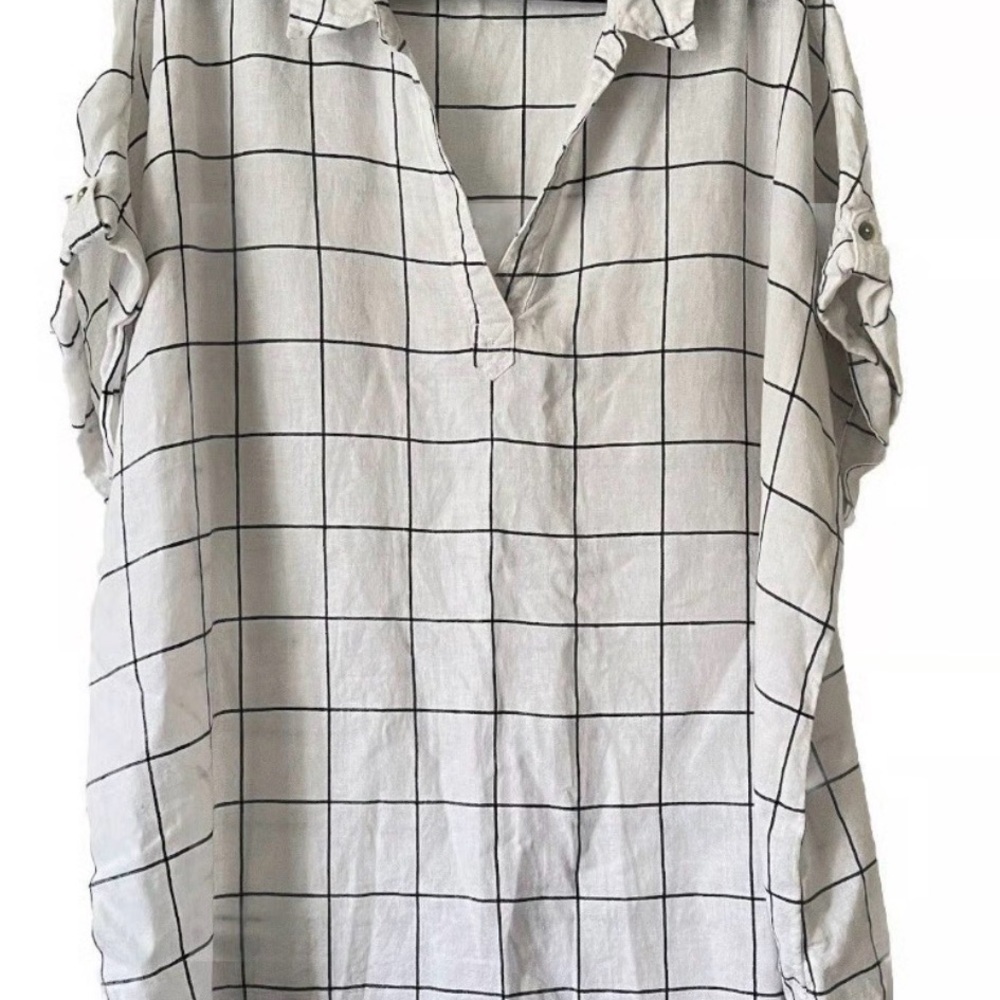 Tahari Black and White Grid Button Down Shirt 3XL PLUS